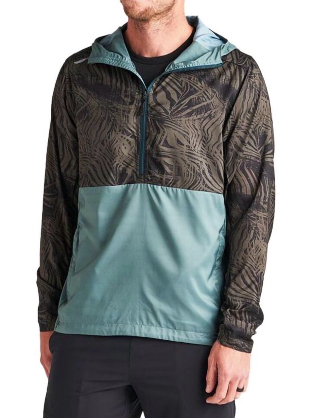 Roark Men's Two-Tone Windbreaker Pullover Jacket - Sage Green & Olive